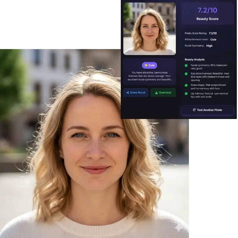 Pretty scale test - Emma White beauty score 7.2/10, cute and attractive with balanced features